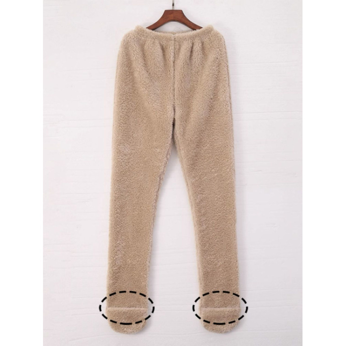 Cloud Legs ultra-thick coral fleece sock-leggings in Oat Khaki